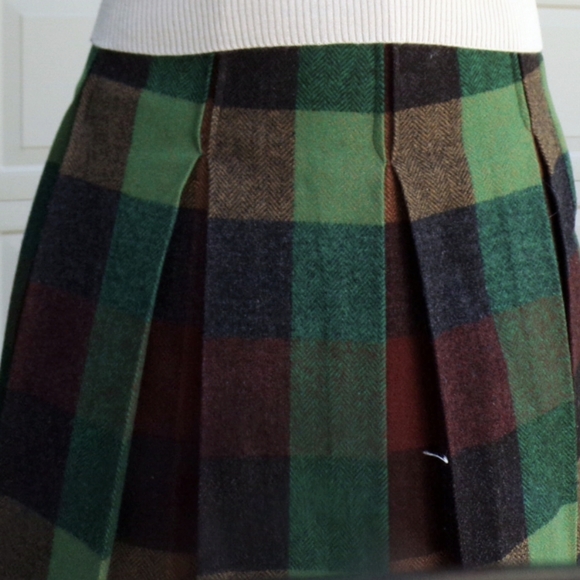 PLAID VINTAGE SKIRT green brown wool xs - Picture 9 of 10